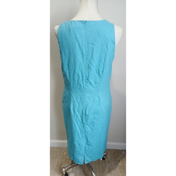 Vintage Betsy Lauren Linen Dress Turquoise Embroidered Flowers Size 12 Lined - Picture 3 of 7